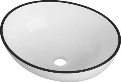 Produktbild von Granitan - Aufsatzwaschbecken - Keramik Waschbecken - Weiß - mit Ablaufgarnitur Schwarz - oval - DORA