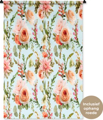 Produktbild von MuchoWow® Wandteppich Wandbehang Blumen - Rosen - Rosa 90x135 cm Tapisserie Dekoration Wandtuch - Baumwolle - Wandskulptur