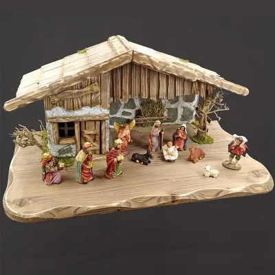 Produktbild von Graubraune Holzkrippe mit Figuren 54 cm