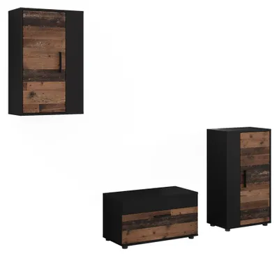 Zdjęcie produktu dla Ściana w salonie Vicco Berno Czarny/Oldstyle Zestaw 3-częściowy, Model 59232
