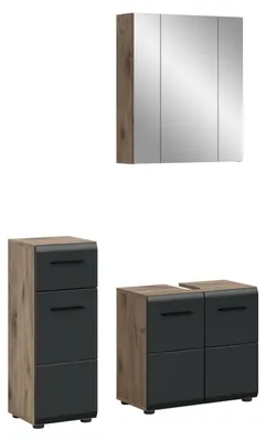 Immagine prodotto di xonox.home Combinazione bagno Ice (L/A/D: 105x185x30 cm) in nero opaco e riproduzione in Rovere Nox