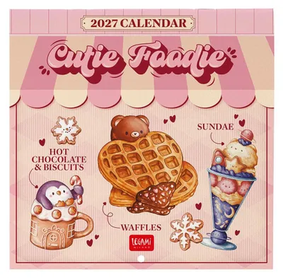 Productafbeelding van Legami – Kalender 2027, wandkalender, thema "Cutie Foodie", 12 maanden, 18 x 18 cm
