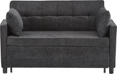 Produktbild von Sofabett Schwarz Mit Schlaffunktion 2-Sitzer Verstellbare Rueckenlehne Chenille-Stoff Hochdichter Schaumstoff