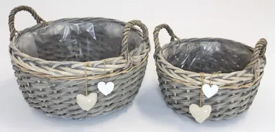 Produktbild von FRANK FLECHTWAREN Pflanzkorb Herzen, im 2er Set, Ø 28 x 15 cm, Ø 36 x 19 cm, nostalgisch, Landhaus, vielseitig anwendbar