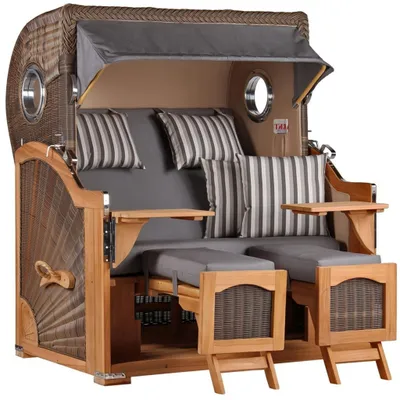 Produktbild von Strandkorb Düne Grande Bullauge Teak PE Grey Dessin 544