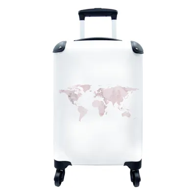 Produktbild von MuchoWow® Koffer Handgepäck Trolley Rollkoffer Kleine Reisekoffer mit 4 Rollen - Weltkarte - Marmor - Rosa - Cabin Size < 55x40x23 cm & 55x40x20 cm - Fotokoffer - Kabinenkoffer - Boardgepäck - Reise-Box - Reisekoffer - Reisegepäck - Koffer mit Bild - Trolley für Kinder