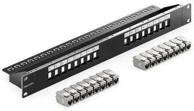 Produktbild von deleyCON 16 Port CAT 8 Patchpanel Set 19 Zoll 1 HE 40 Gbit/s 2000MHz