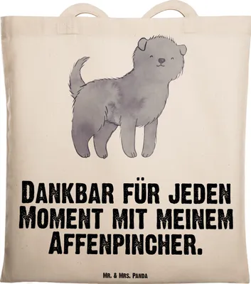 Produktbild von Mr. & Mrs. Panda Schultasche Affenpincher Moment - Transparent - Geschenk, totebag, Laptoptasche, Tote Bag, Tasche, Jutetasche, Baumwolltasche