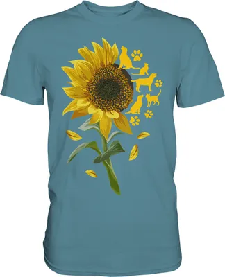 Produktbild von Katzen Hunde Sonnenblumen Shirt Gärtner Tiere Garten Motiv – Stone Blue / XL