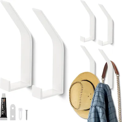 Produktbild von Moderne Garderobenhaken - unsichtbare Schrauben - Set von 6 - weiß - Aluminium