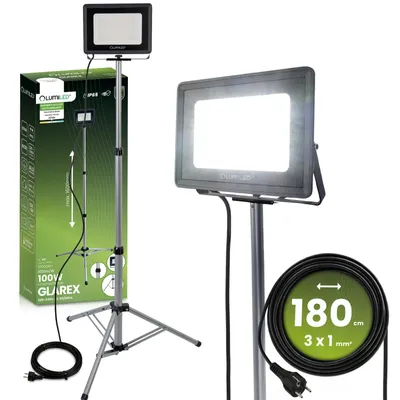 Produktbild von LUMILED Baustrahler LED mit Stativ 10000 lm Gesamtleistung 1x100W Arbeitsleuchte 4000K Höhenverstellbar bis 160cm Teleskopstativ IP65 360° Drehung Werkstattlampe LED Fluter für Baustelle Garage Außen Kabel 1.8m mit Stecker Arbeitsscheinwerfer Strahler