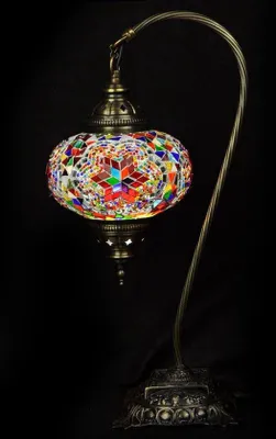 Immagine prodotto di Lampada da tavolo turca a forma di arco con mosaico - Lampada marocchina realizzata a mano in colori vivaci