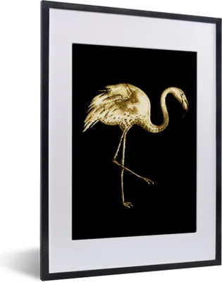 Produktbild von MuchoWow® MuchoWow® Gerahmtes Poster Gold - Flamingo - Schwarz 30x40 cm - Poster mit zchwarzem Bilderrahmen - Wandposter Schlafzimmer