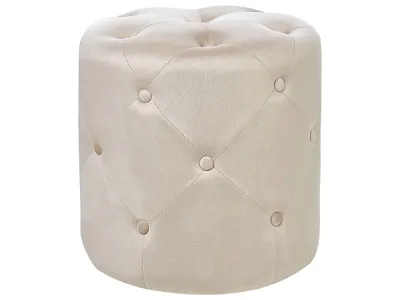 Produktbild von BELIANI Pouf Cremeweiß Samt Rund 40 cm Gesteppt mit Knopfheftung Chesterfield-Stil Wohnzimmer Schlafzimmer Sitzhocker Samthocker Fußhocker Ottomane