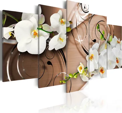 Produktbild von Modernes Wandbild b-A-0069-b-n (150x75) - 5 Teilig Bilder Fotografie auf Vlies Leinwand Foto Bild Dekoration Wand Bilder Kunstdruck Abstrakt Blumen Ornament Orchidee