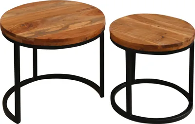 Produktbild von byLIVING Zweisatztisch Selma, Breite 50 und 40 cm, Akazie, Gestell Metall schwarz
