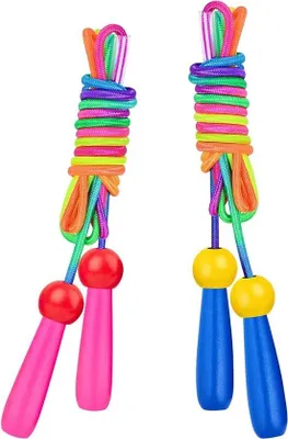 Image de Corde à sauter Regensbogen, 2,5 m, poignées en bois, pour enfants