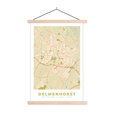 Produktbild von MuchoWow® Textilposter Karte - Delmenhorst - Karte - Stadtplan - Vintage 60x90 cm mit holzfarbenen Rahmen - Textil