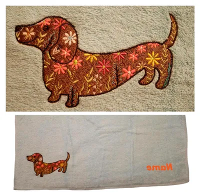 Produktbild von Handtuch Duschtuch Badetuch Saunatuch türkis 70 x 140 cm Dackel Blumen bestickt Wunschtext Name Geschenk
