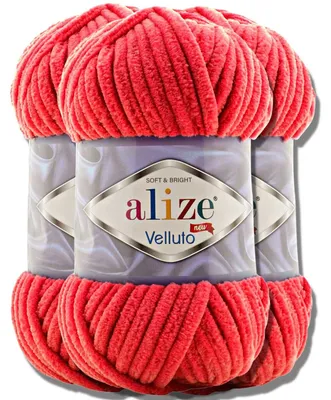 Zdjęcie produktu dla Alize 3x 100 g gruba wełna Velluto, jednolita, szenilowa, szydełkowanie, dzierganie (czerwona | 56)