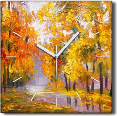 Produktbild von Coloray Hodiny Unikátní 30x30 cm  Tiché hodiny Pro obývací pokoj a kuchyň Nástěnné hodiny Plátno Černé ručičky hodin - Listový les podzim