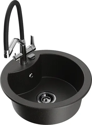 Produktbild von Mexen Diego 1-Becken-Granitspüle mit Mischbatterie Duo, Schwarz/Gold metallisch - 6512-75-671701-07-B