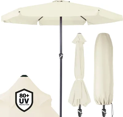 Produktbild von Kingsleeve® Sonnenschirm Balkon 330 cm UV Schutz 80+ mit Schutzhülle Kurbel Strandschirm Groß Wasserabweisend Aluminium Windöffnung Gartenschirm Rund Beige
