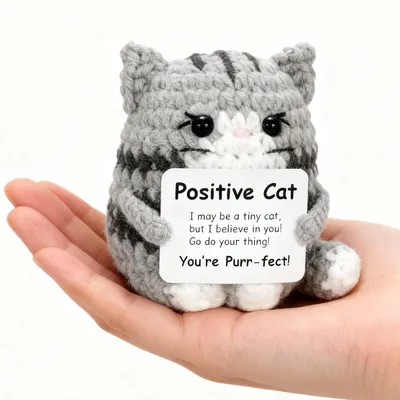 Handgehäkelte Mini-Katze, grau, 1 Stück, Motivationsgeschenk