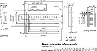 Image de Lcd 16 X 1 vue de dessous transflectif avec rétro-éclairage