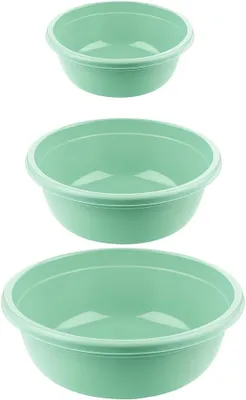 Produktbild von BORNOVA 3er Set runde Waschschüsseln – BPA-frei – 5L, 7.5L, 10.5L – Stabil & vielseitig für Küche, Haushalt, Garten (Grün)