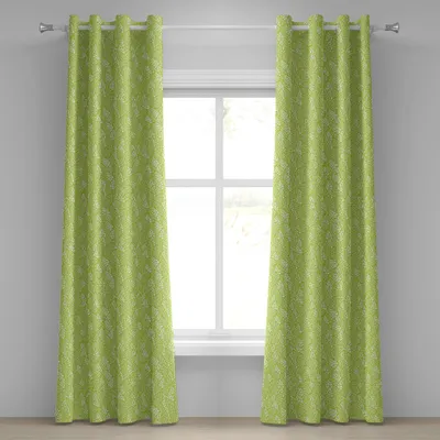 Produktbild von ABAKUHAUS Blatt Ösenvorhang, Muster Mit Blättern Im Frühjahr Greenery Bushes Ökologie Garten Wachstum Druck, Dekorative 2-Panel-Fenstervorhänge, 280 cm x 225 cm, Apfelgrün Weiß