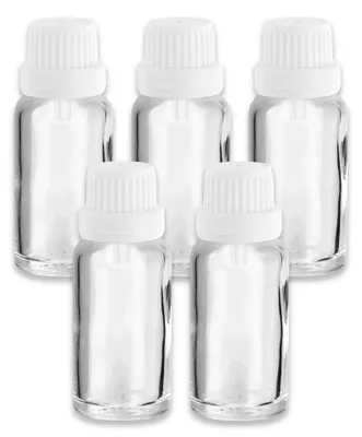 Produktbild von 5x Klarglasflasche 20 ml mit weißem Tropfer Tropfeinsatz leer 18/415