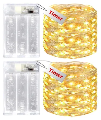 Lichterkette 2er Set, 10 m, 100 LEDs, warmweiß, IP65, Timer