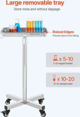 Image de Chariot de laboratoire Chariot de service Acier inoxydable Plateaux amovibles Roulant 840-1325mm