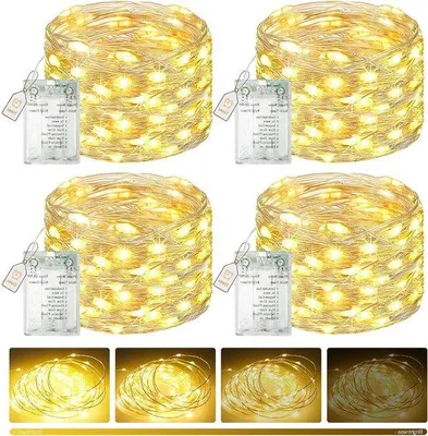 Productafbeelding van 50 LED Sfeerverlichting met Timer - 5 m Dimbare Mini Fairy Lights voor Binnen - 8 Modus Waterproof Accu voor Kerst en Feestdecoratie Warm Wit