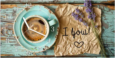Produktbild von Wanduhr aus Glas mit Motiv Tasse und Lavendel- 60 x 30 cm - inkl. Aufhängesystem