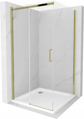 Obrázek produktu pro Mexen Omega rozsouvací sprchový kout 100 x 100 cm, Průhledné, Zlatá + sprchová vanička Flat - 825-100-100-50-00-4010