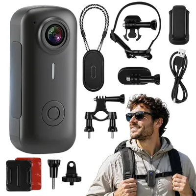 Produktbild von Mini Action-Kamera mit magnetischer Lanyard, einfache Montage, 1080p-Video, tragbare Body Cam 120° Weitwinkel-Aufnahme Vlog für Radfahren, Motorrad
