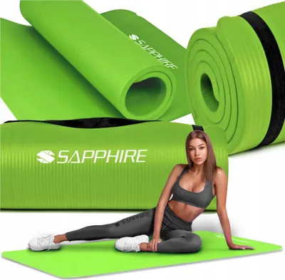 Zdjęcie produktu dla MATA DO ĆWICZEŃ FITNESS gimnastyczna NBR TRENINGOWA UCHWYT joga GRUBA 1,5cm