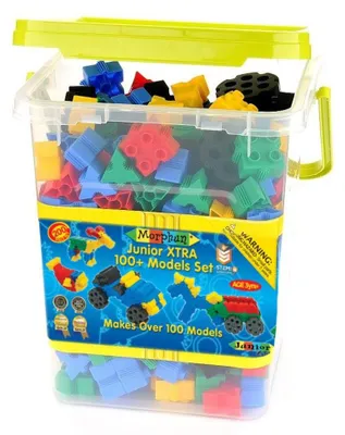 Zdjęcie produktu dla Klocki Morphun Junior Xtra – 200 elementów, 100 modeli (od 5 lat, ruchome koła, 20 instrukcji w formacie A3, certyfikaty EN-71 i CE) – zabawka konstrukcyjna rozwijająca motorykę i kreatywność