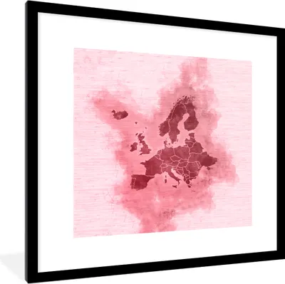 Produktbild von MuchoWow® MuchoWow® Gerahmtes Poster Europa-Karte - Aquarell - Rosa 40x40 cm - Poster mit zchwarzem Bilderrahmen - Poster - Plakat im Rahmen