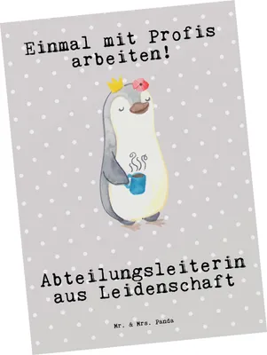Produktbild von Mr. & Mrs. Panda Postkarte Abteilungsleiterin Leidenschaft - Grau Pastell - Geschenk, Postkarten, Spruch, Ansichtskarten, Ansichtskarte, Führungskraft, Grußkarte, Beruf