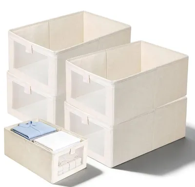 Obrázek produktu pro Omgoods – Sada 4 skládacích úložných boxů s průhledným okénkem, rozměry 41 x 28 x 17 cm