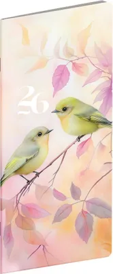 Obrázok produktu pre NOTIQUE - Mesačný plánovač Birds 2026, vreckový, 8 × 18 cm