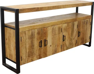 Immagine prodotto di Milani Home - madia credenza in legno di mango e metallo, 4 ante, legno naturale e nero