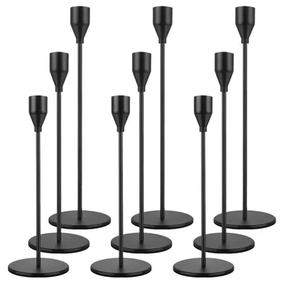 9er-Set schwarze Metall-Kerzenhalter, 23/28/33 cm, für konische Kerzen