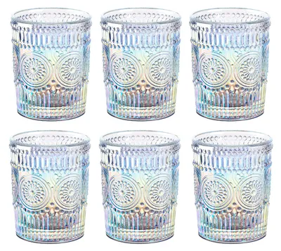 6 bunte Irisiergläser 300 ml, Vintage-Trinkgläser, Regenbogen