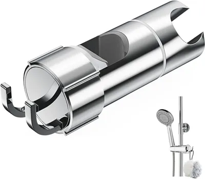 Obrázok produktu pre Držiak na ručnú sprchu – nastaviteľný držiak – s 2 háčikmi – priemer 18-25 mm – jednoduchá montáž – pre ručnú sprchu alebo sprchovú hlavicu – strieborná farba