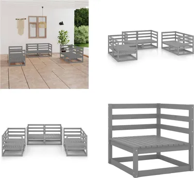 Produktbild von vidaXL 6 tlg. Garten Lounge Set Grau Massivholz Kiefer - Garten-Lounge-Set - Garten-Lounge-Sets - Lounge-Set - Lounge-Sets