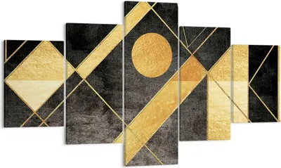 Produktbild von Bild auf Leinwand - Leinwandbild - 5 Teile - Golden Schwarz Figuren - 125x70cm - Wand Bild - Wanddeko - Wandbilder - Leinwanddruck - Bilder - Wanddekoration - Leinwand bilder - EA125x70-5089